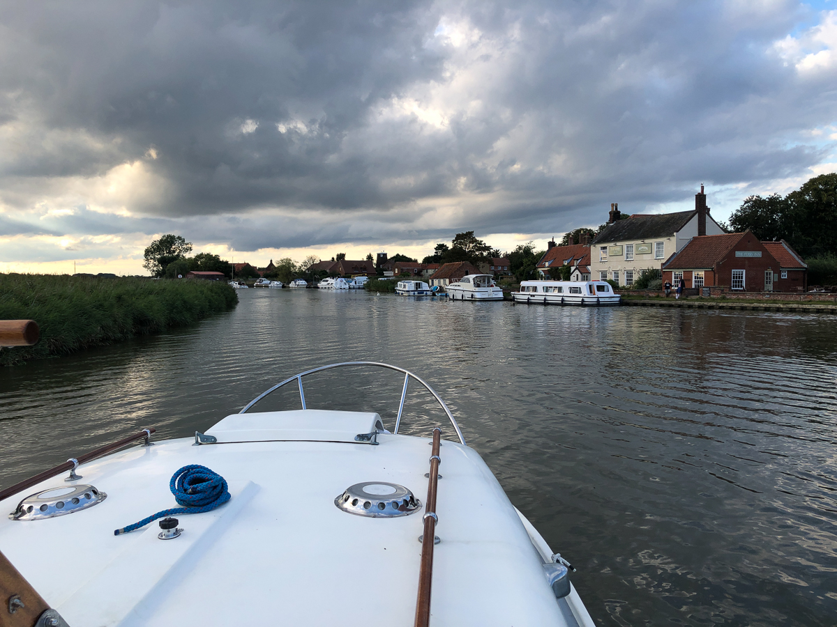 Stokesby, a magnet for the larger Broads hire boats