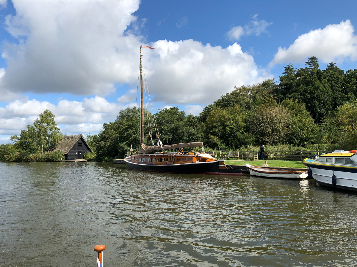 Leisure Wherry 'Hathor' in its mooring at How Hill