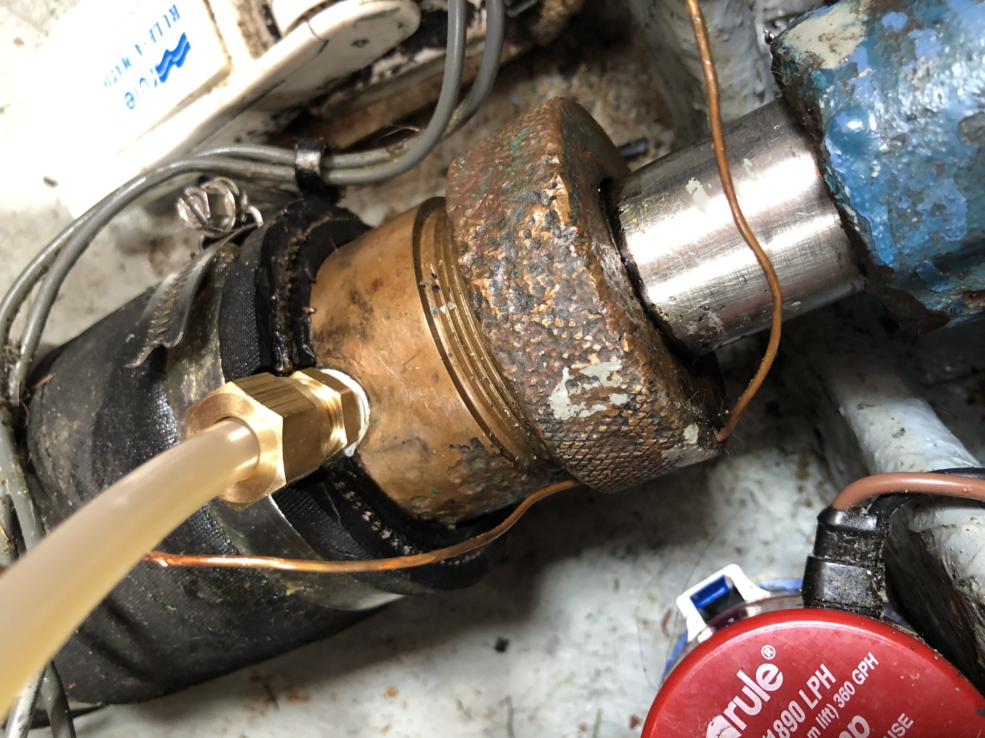 All installed. The new grease feed into the stern gland and primed with grease.
